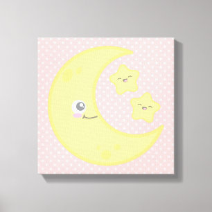 Kawaii Moon and Stars Wrapped Canvas
