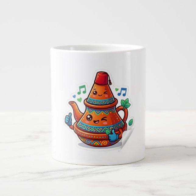 Kawaii Moroccan Teapot - Cute Berred Stick Large Coffee Mug (Front)