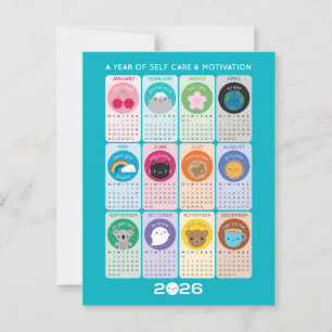 Kawaii Motivation & Self Care 2026 Calendar Postcard