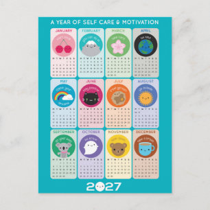 Kawaii Motivation & Self Care 2027 Calendar Postcard