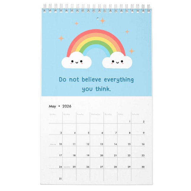 Kawaii Motivational Positive Affirmations Calendar (May 2026)