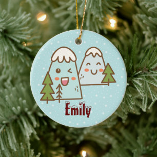 Kawaii Mountains in Snow Ceramic Tree Decoration