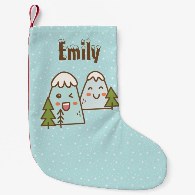 Kawaii Mountains in Snow Personalised Small Christmas Stocking (Front)