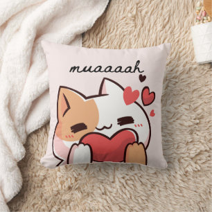 Kawaii muah kiss from cutie cat cushion