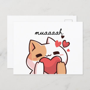 Kawaii muah kiss from cutie cat Postcard
