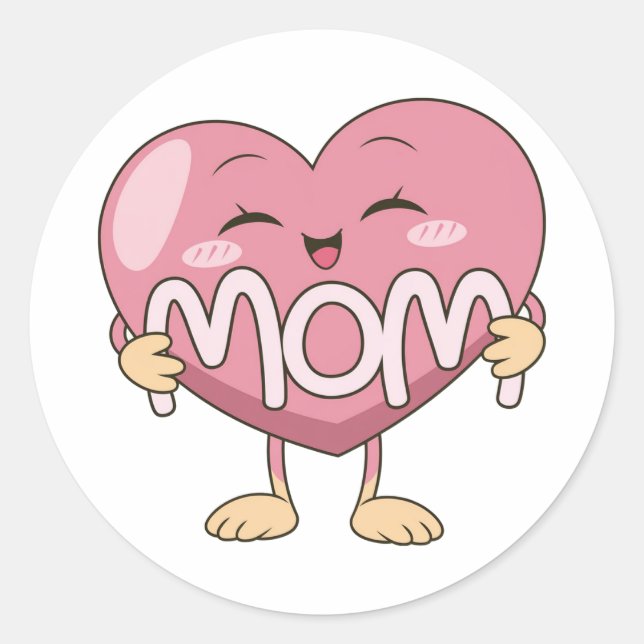 Kawaii Mum Heart Hug Design Classic Round Sticker (Front)