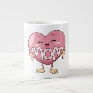 Kawaii Mum Heart Hug Design Large Coffee Mug