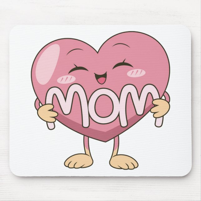 Kawaii Mum Heart Hug Design Mouse Mat (Front)