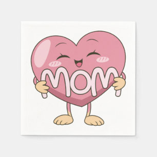 Kawaii Mum Heart Hug Design Napkin