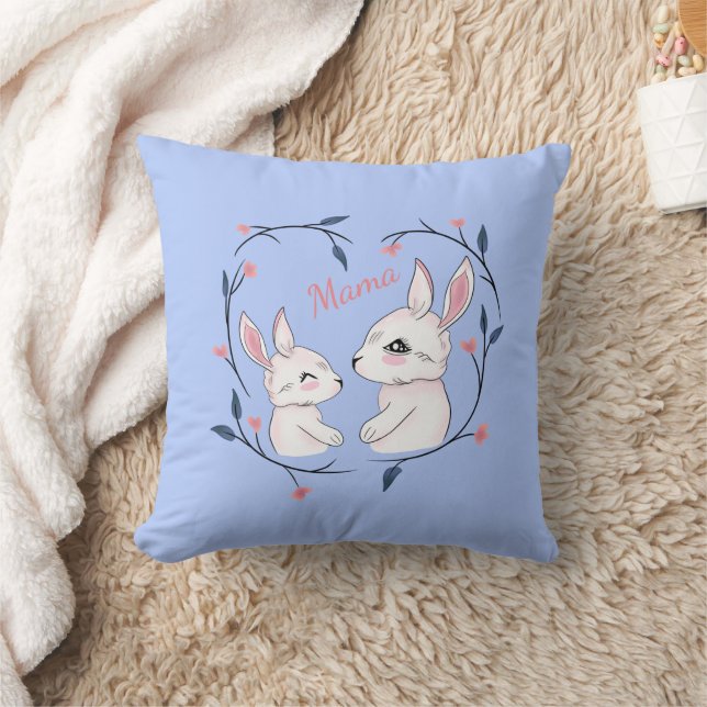 kawaii mum rabbit and her baby with flowers cushion (Blanket)