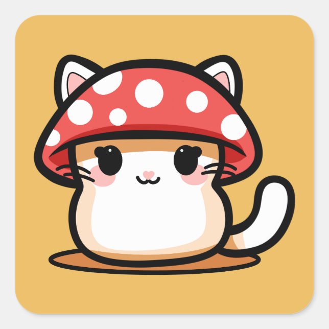 Kawaii Mushroom Cat Square Sticker (Front)