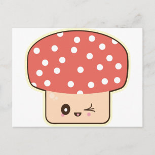 Kawaii Mushroom, cute toadstool red white polkadot Postcard