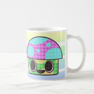KAWAII MUSHROOM SHROOM GINGHAM PATCHWORK PLAID COFFEE MUG