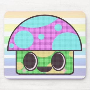 KAWAII MUSHROOM SHROOM GINGHAM PATCHWORK PLAID MOUSE MAT