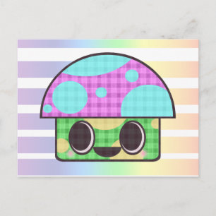 KAWAII MUSHROOM SHROOM GINGHAM PATCHWORK PLAID POSTCARD