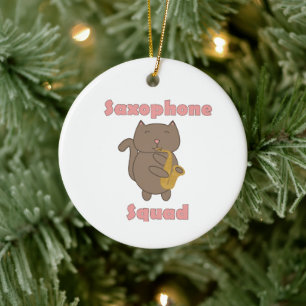 Kawaii Music Band Kitty Playing Saxophone Squad Ceramic Tree Decoration