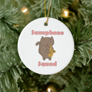 Kawaii Music Band Kitty Playing Saxophone Squad Ceramic Tree Decoration