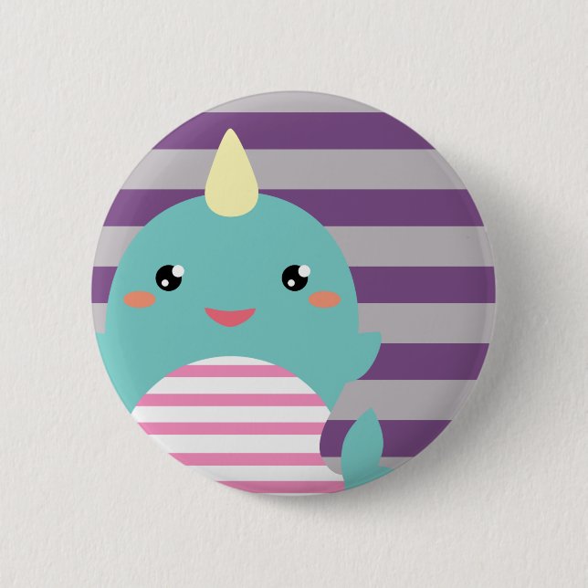 Kawaii Narwhal 6 Cm Round Badge (Front)