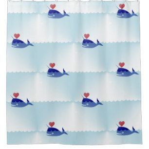 kawaii narwhal bathroom shower curtain