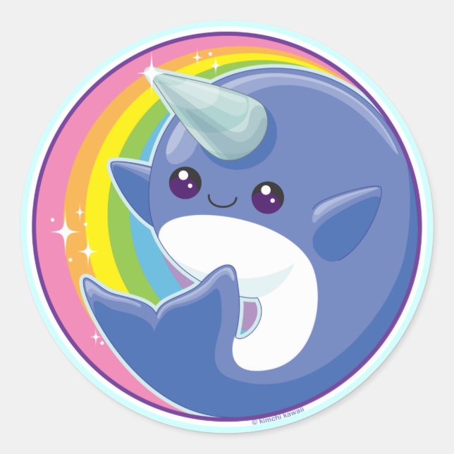 Kawaii Narwhal Classic Round Sticker (Front)