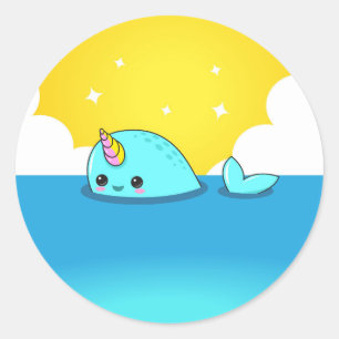 Kawaii Narwhal Classic Round Sticker