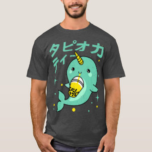 Kawaii Narwhal Drinking Boba Bubble Tea Kids Teen T-Shirt