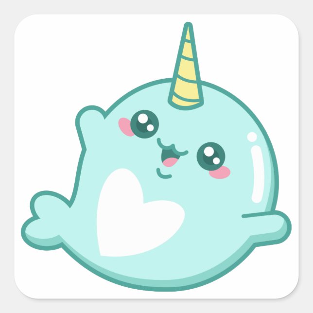 Kawaii Narwhal Square Sticker (Front)