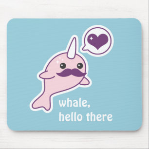 Kawaii Narwhal with Moustache Mouse Mat