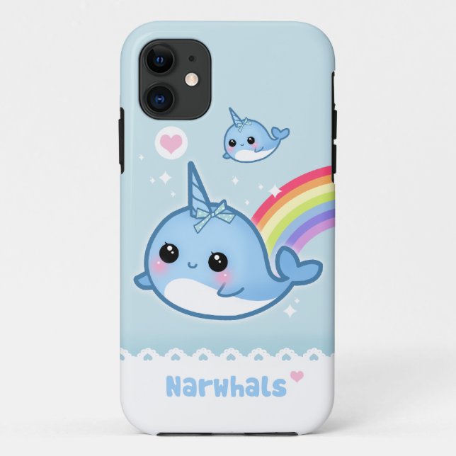 Kawaii narwhals with rainbow Case-Mate iPhone case (Back)