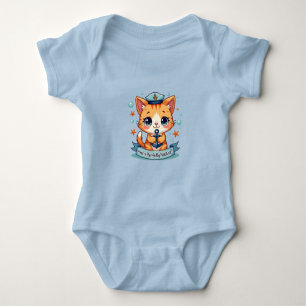 Kawaii Nautical Cat Sailing Anchor Pun Baby Bodysuit