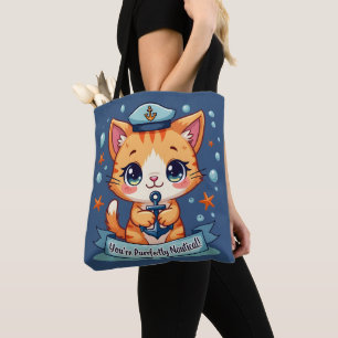 Kawaii Nautical Cat Sailing Anchor Pun Tote Bag