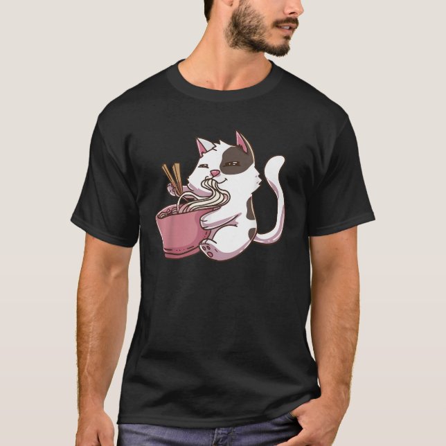 Kawaii Neko Anime Ramen Cat T Shirt (Front)