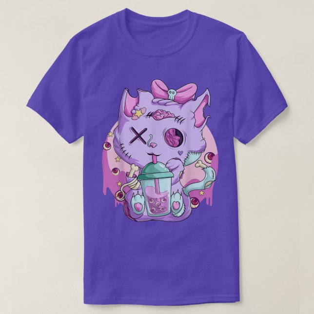 Kawaii Neko Boba Tea Tee Shirt, Goth Pastel Aesthe (Design Front)