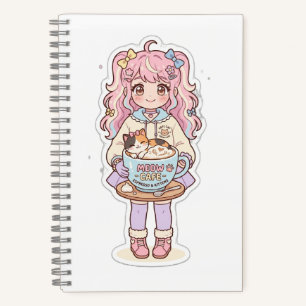 Kawaii Neko Cafe Anime Girl Chibi Notebook