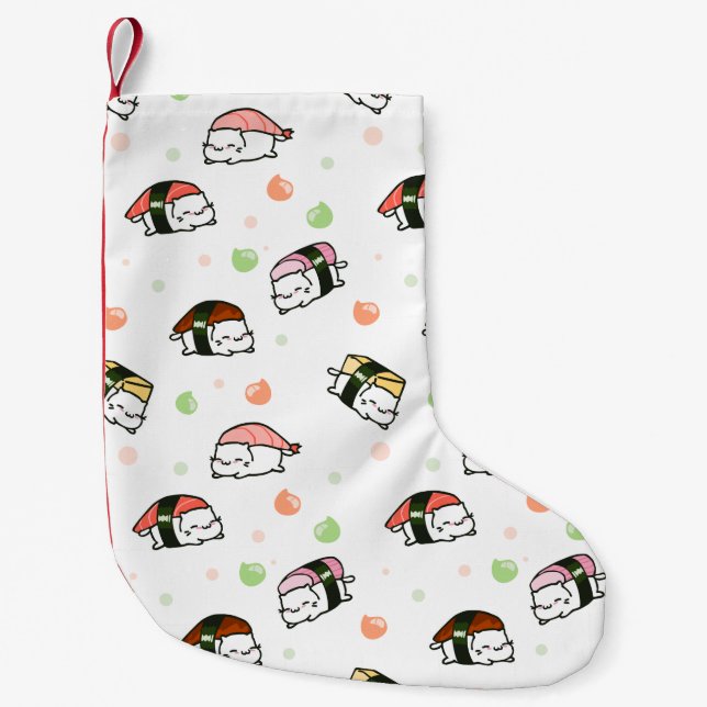 Kawaii Neko Nigiri Small Christmas Stocking (Front)