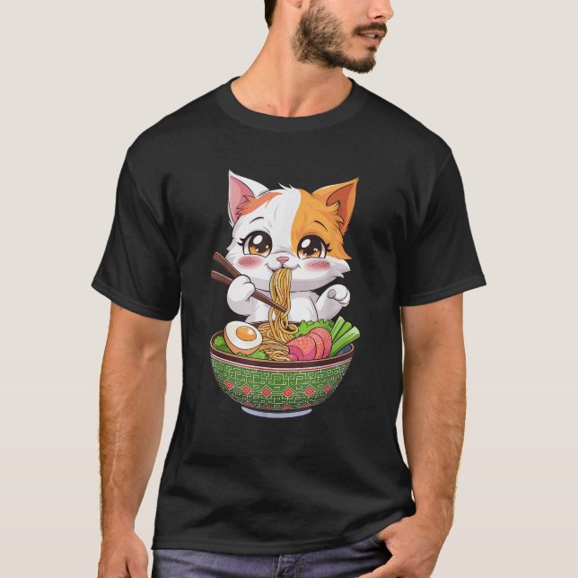 Kawaii Neko Ramen Cute Ramen Cat Japanese Noodle F T-Shirt (Front)