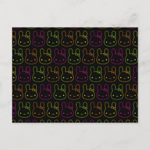 Kawaii Neon Bunny Bows Postcard