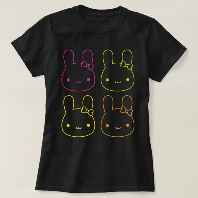 Kawaii Neon Bunny Bows T-Shirt (Design Front)