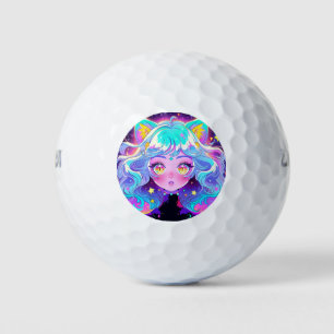 Kawaii Neon Cat Fursona Furry Anime Girl Golf Balls