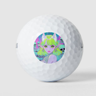 Kawaii Neon Gothic Demon Anime Girl Golf Balls
