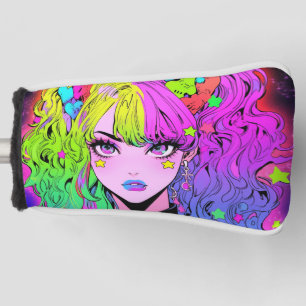 Kawaii Neon Rainbow Pigtails Bangs Anime Girl Golf Head Cover