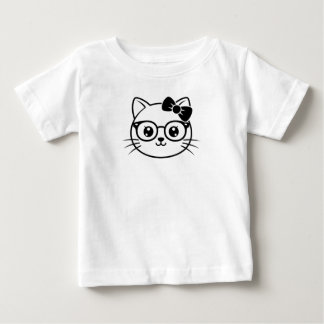 Kawaii Nerdy Cat Face with Glasses and Bow Line Ar Baby T-Shirt