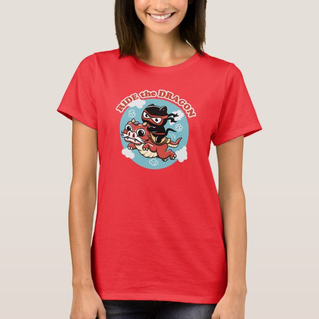 Kawaii Ninja Cat | Ride The Dragon T-Shirt (Front)