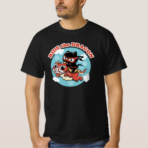 Kawaii Ninja Cat Ride The Dragon T-Shirt