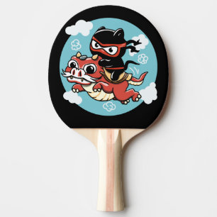 Kawaii Ninja Cat Riding a Red Dragon Ping Pong Paddle