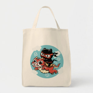Kawaii Ninja Cat Riding a Red Dragon Tote Bag