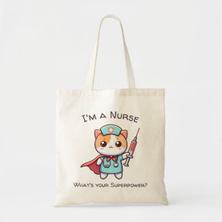 Kawaii Nursing tote bag with Superhero nurse cat