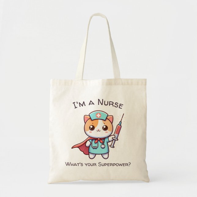 Kawaii Nursing tote bag with Superhero nurse cat (Front)