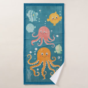 Kawaii Octopus Artwork Beach Towel