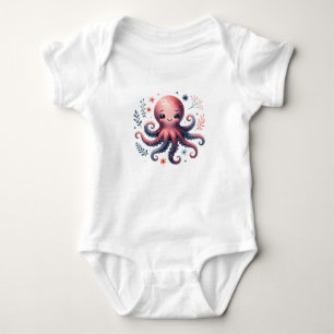 Kawaii Octopus Illustration Floral Sea Animal Baby Bodysuit